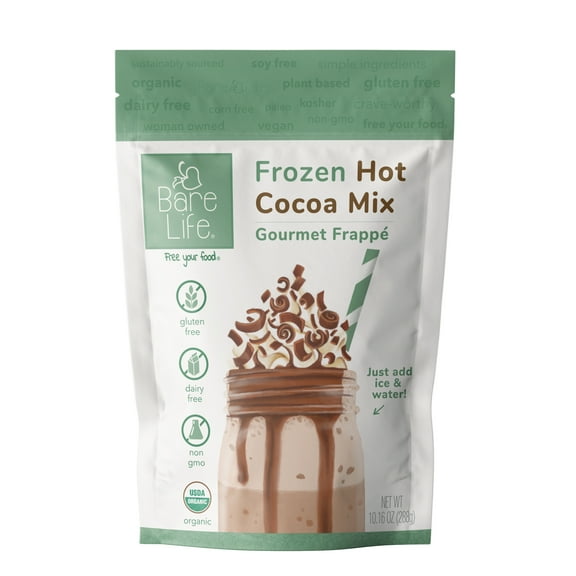 Bare Life: Dairy Free Frozen Hot Cocoa | Blended Premium Frappe Iced Hot Chocolate Smoothie | Vegan, Organic, Gluten Free, Paleo, Lactose Free, Soy Free | 8 Servings
