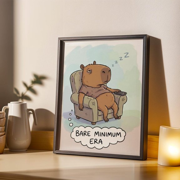 Bare Minimum Era Wall Art Print, Tan Mint Green Modern Cartoon Illustration