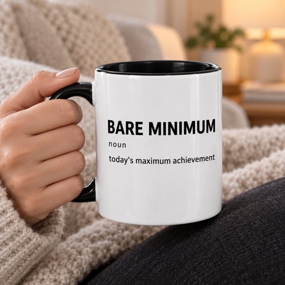 Bare Minimum Funny Definition Mug 11oz, Black Accent Coffee Cup, Sarcastic Adult Humor Gift for Coworkers and Friends