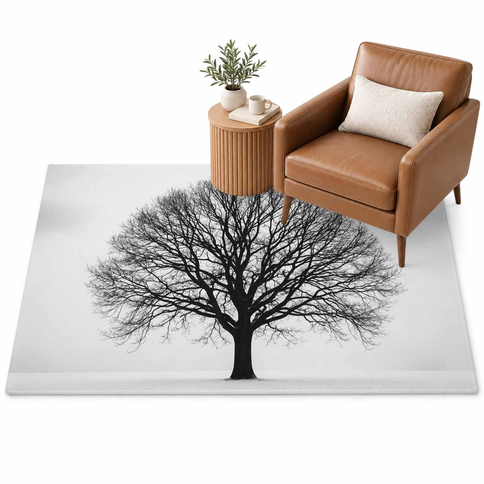 Bare Oak Tree Area Rug 4'x6', Rustic Minimalist Black White Branch ...