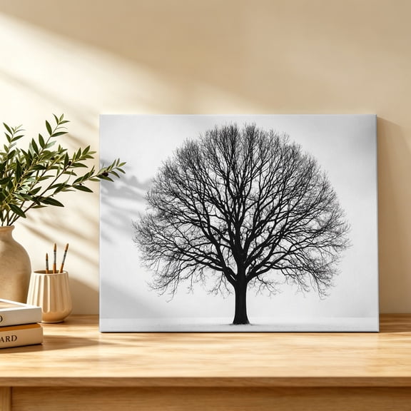 Bare Oak Tree Canvas Wall Art, Rustic Minimalist Black White Branch Network Wall Art Prints Artwork Framed Canvas Ready to Hang Art Pictures for Bathroom, Dressing Table, Entryway 12" x 8"