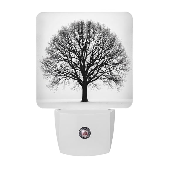Bare Oak Tree Night Lights, Rustic Minimalist Black White Branch Network Smart Auto Dusk to Dawn Sensor Nightlights Plug-in Nightlight for Bedroom Bathroom Living Room Kitchen Hallway