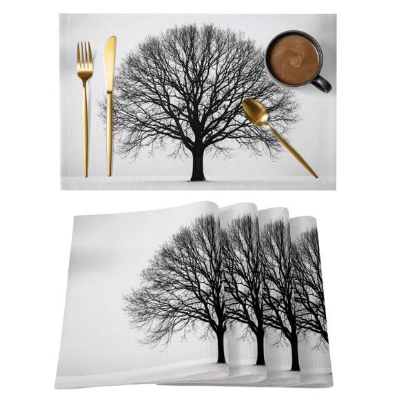 Bare Oak Tree Placemats Set of 1, Rustic Minimalist Black White Branch Network Non-Slip Place Mats Washable Table Mats for Kitchen Dining Table Decorations Indoor/Outdoor