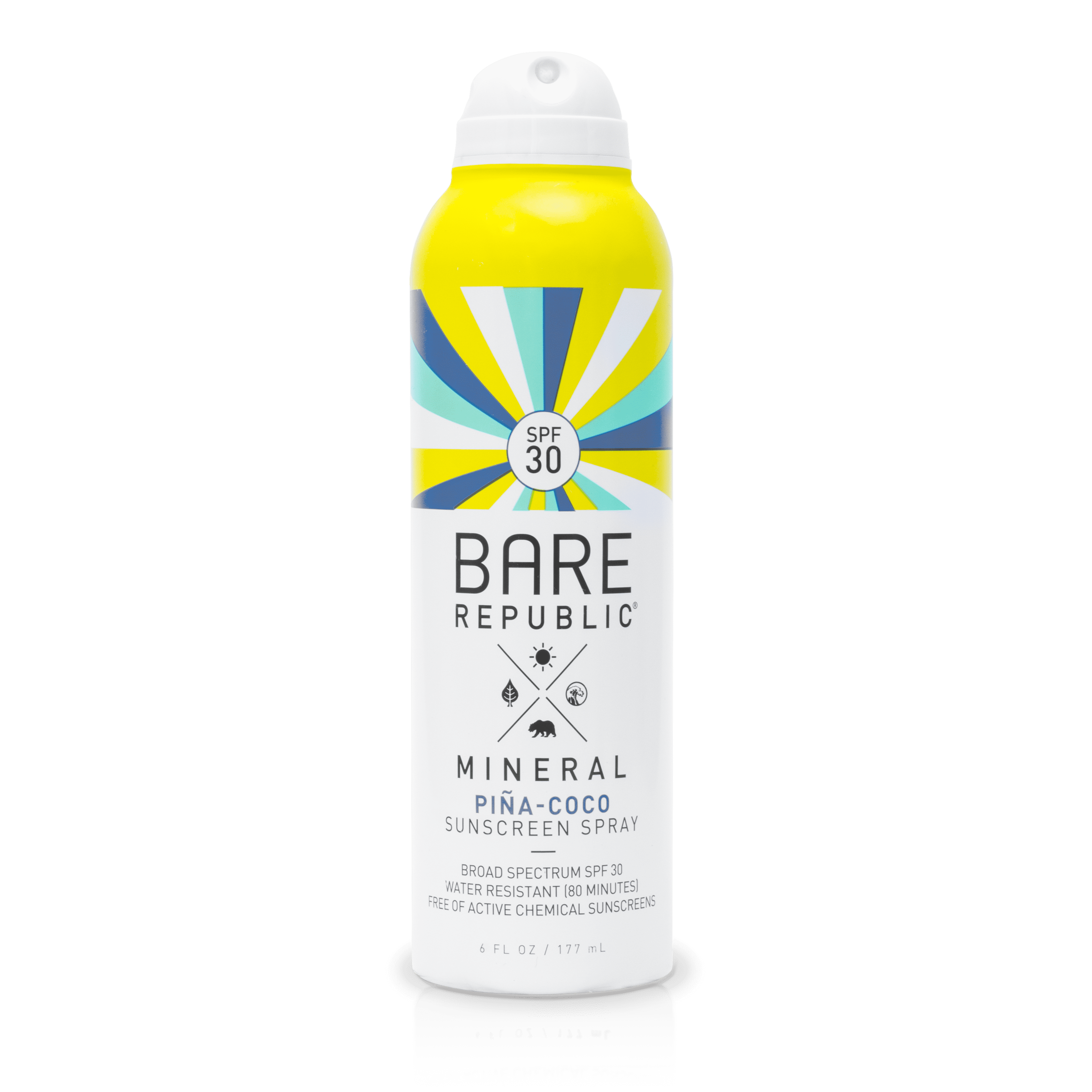 Bare Republic Mineral Pina-Coco Sunscreen Spray, SPF 30, Reef Friendly, Non-Aerosol, 80 Minute Water Resistance, 6 OZ