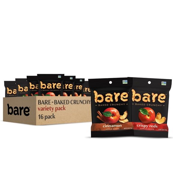 Bare Snacks, Baked Crunchy Apples Fruit Snacks, Gluten Free, Fuji & Reds and Cinnamon, 0.53 oz, 16 Count