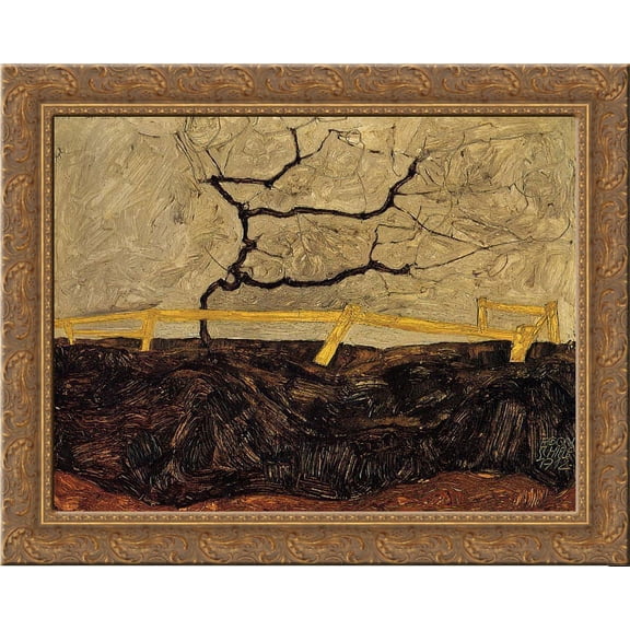 Bare Tree behind a Fence 24x20 Gold Ornate Wood Framed Canvas Art by Egon Schiele