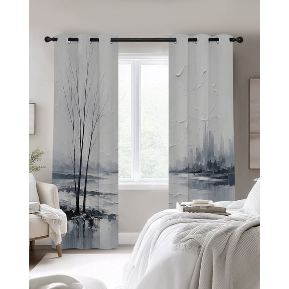 Bare Trees Blackout Curtains 2 Panels, Rustic Mountains Lake Reflection Gray Landscape Thermal Insulated Grommet Window Curtains for Bedroom Living Room 52"x96"
