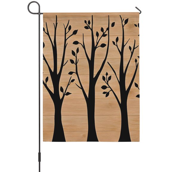 Bare Trees Garden Flag 12 x 18 Inches, Slender Trunks Twigs Rustic Brown Wood Grain Stripes Weather Proof Outdoor Patio Flags Double Sided Small Garden Decoration for Yard Outside Home