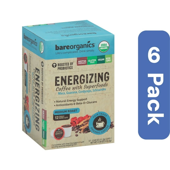 BareOrganics Energizing Coffee 10 Pieces 4.05 oz (Pack Of 6)