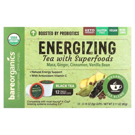 BareOrganics Functional Single Serve Tea Energizing -- 12 Single-Serve Cups
