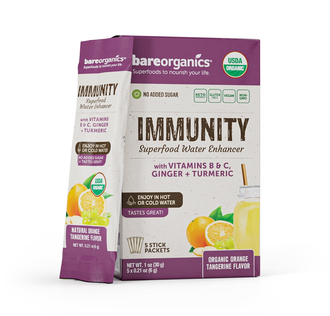 BareOrganics Immunity Blend Superfood Water Mix Packets, 5 Ct