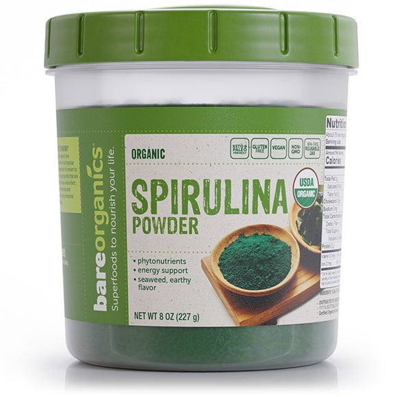 BareOrganics Organic Spirulina Powder 8 oz Pwdr
