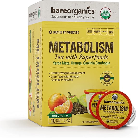 BareOrganics Slim Care Superfood Tea - Oolong Tea - 10 K-Cups Pack of 4