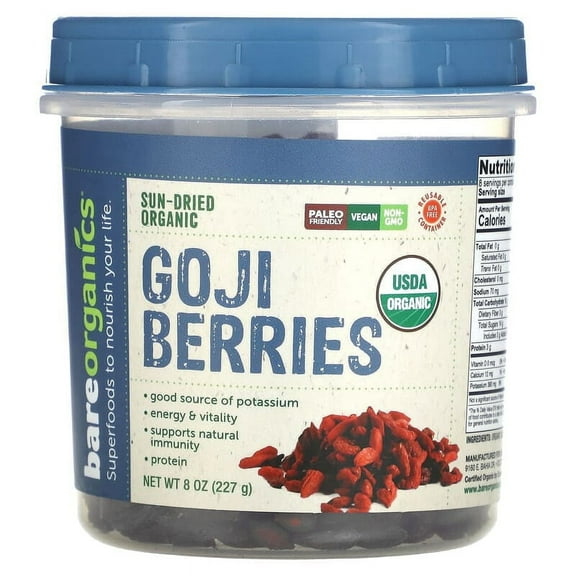 BareOrganics, Sun-Dried Organic Goji Berries, 8 oz Pack of 4