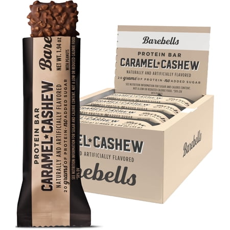 Barebells Protein Bars Caramel Cashew - 12 Count, 20g High Protein Treats - Chocolate Nutrition Bar with 1g Total Sugars - On-The-Go Breakfast or Post-Workout Snack