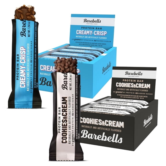 Barebells Protein Bars Combo Pack  12 Creamy Crisp & 12 Cookies & Cream (24 bars total)  High Protein Snacks with 20g Protein & No Added Sugar  On-the-Go Breakfast or Post-Workout Treat