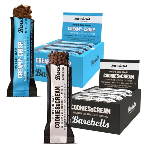 Barebells Protein Bars Combo Pack 12 Creamy Crisp & 12 Cookies & Cream (24 bars total) High Protein Snacks with 20g Protein & No Added Sugar On-the-Go Breakfast or Post-Workout Treat