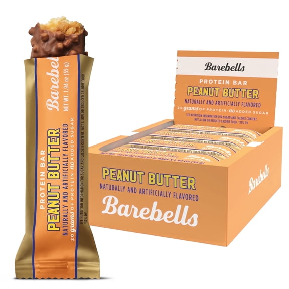 Barebells Protein Bars Peanut Butter - 12 Count, 20g High Protein Treats - Chocolate Nutrition Bar with 1g Total Sugars - On-The-Go Breakfast or Post-Workout Snack