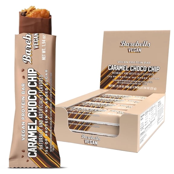 Barebells Protein Bars - Protein Snacks with High Protein - Chocolate Protein Bars - Perfect on The Go Protein Snack & Breakfast Bars (12 Count (Pack of 1), Plant Based - Caramel Choco Chip)