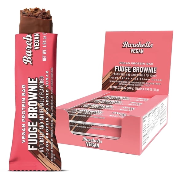 Barebells Protein Bars - Protein Snacks with High Protein - Chocolate Protein Bars - Perfect on The Go Protein Snack & Breakfast Bars (12 Count (Pack of 1), Plant Based - Fudge Brownie)