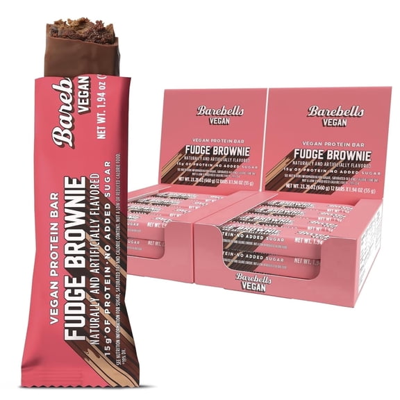 Barebells Protein Bars - Protein Snacks with High Protein - Chocolate Protein Bars - Perfect on The Go Protein Snack & Breakfast Bars (12 Count (Pack of 2), Plant Based - Fudge Brownie)