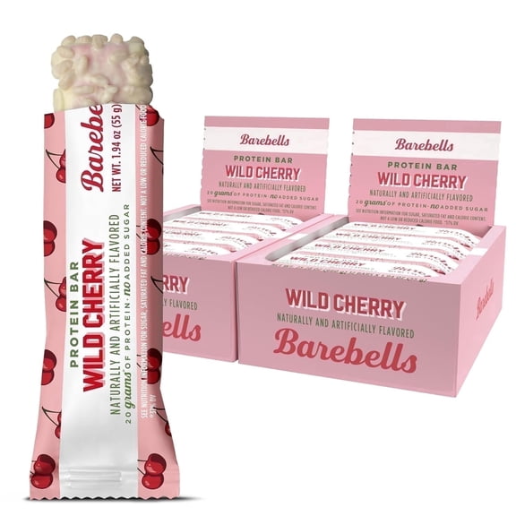 Barebells Protein Bars Wild Cherry  24 Bars (2 x 12)  20g Protein, Only 1g Sugar  White Chocolate Coated Protein Snack, Perfect for On-the-Go, Post-Workout or Breakfast.