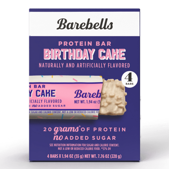 Barebells Protein Bars, Birthday Cake, 20g High Protein, 1.9oz, 4 Count