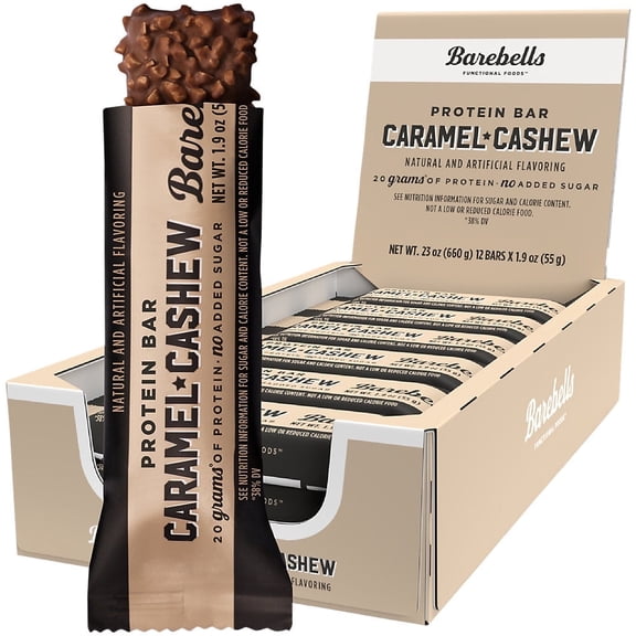 Barebells Protein Bars with 20g High Protein, 1.9oz Bars, Caramel Cashew - 12 Count