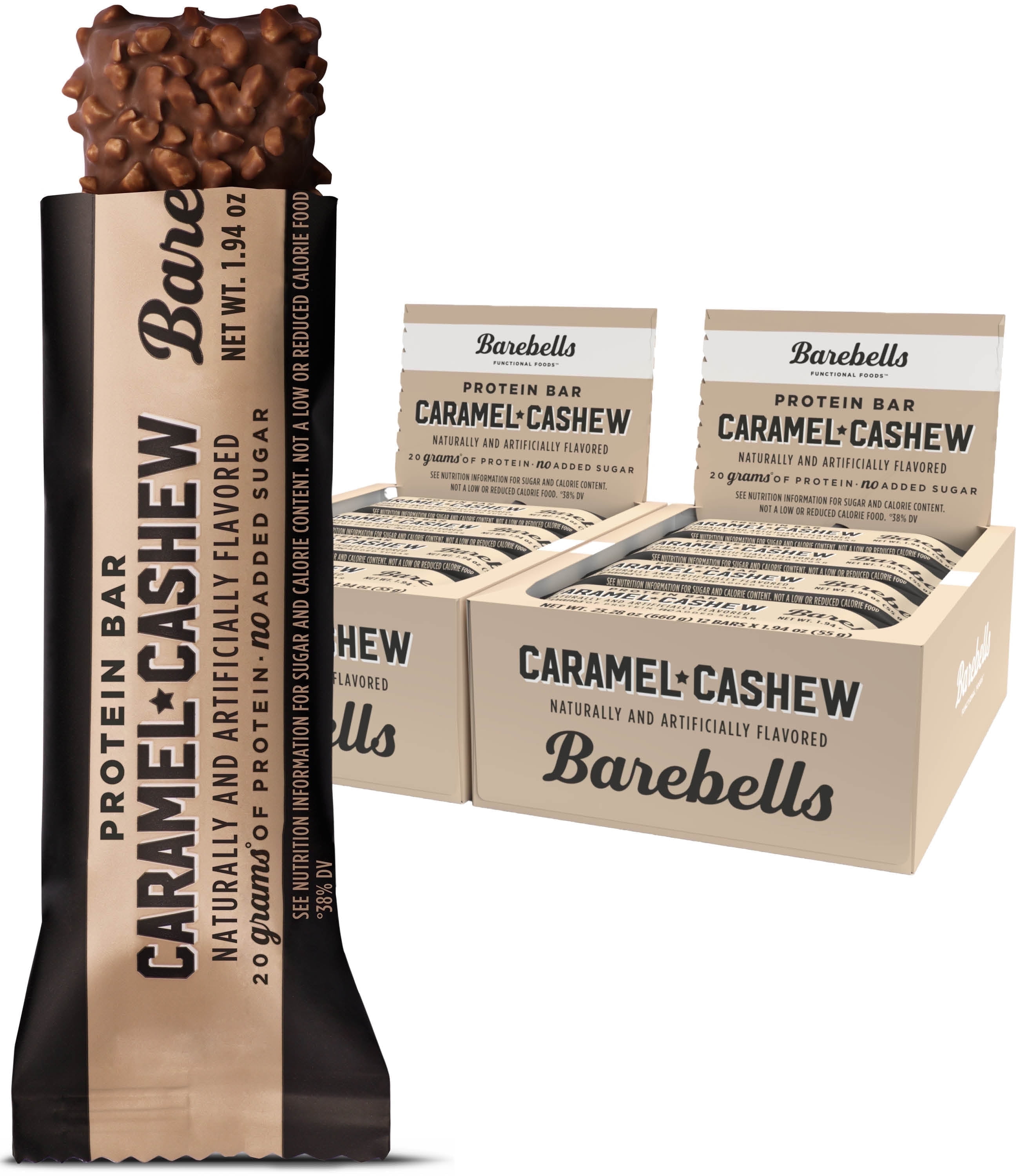 Barebells Protein Bars with 20g High Protein, 1.9oz Bars, Caramel Cashew - 24 Count