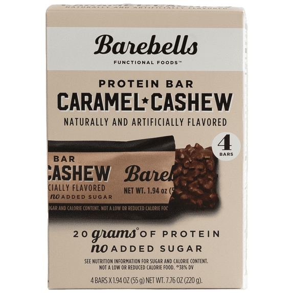 Barebells Protein Bars with 20g High Protein, 1.9oz Bars, Caramel Cashew - 4 Count