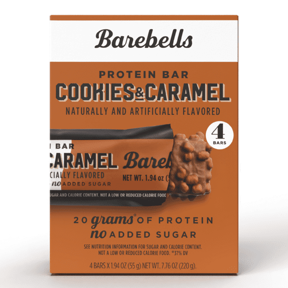 Barebells Protein Bars with 20g High Protein, 1.9oz Bars, Cookies & Caramel - 4 Count