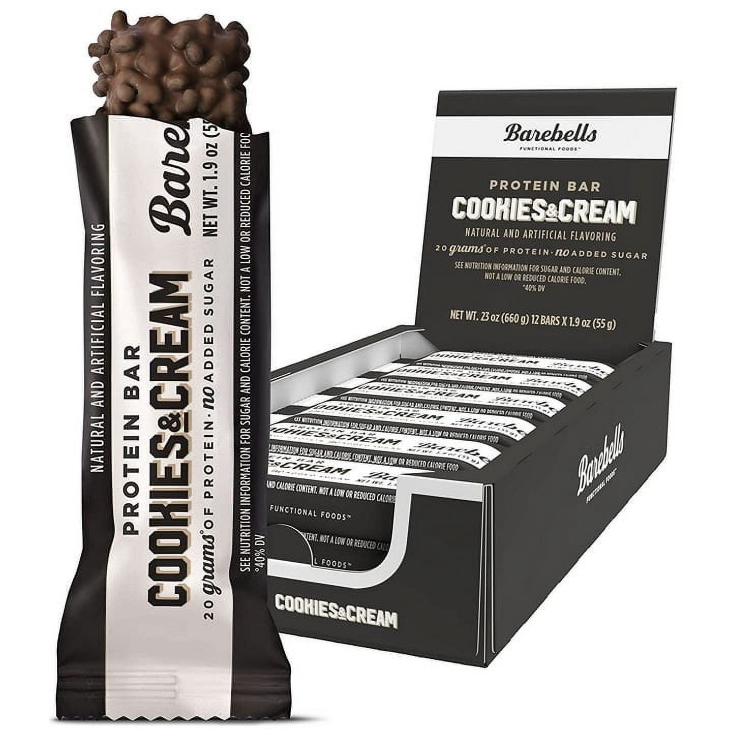 Barebells Protein Bars with 20g High Protein, 1.9oz Bars, Cookies & Cream - 12 Count