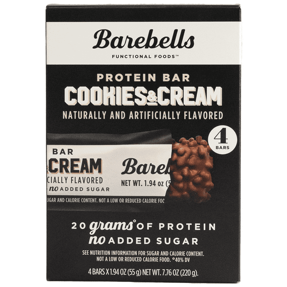 Barebells Protein Bars with 20g High Protein, 1.9oz Bars, Cookies & Cream - 4 Count