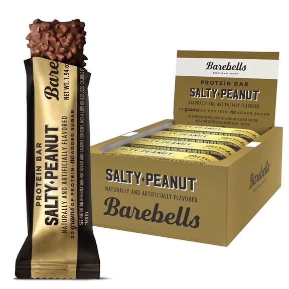 Barebells Protein Bars Salty Peanut - 12 Count, 20g High Protein Treats - Chocolate Nutrition Bar with 1g Total Sugars - On-The-Go Breakfast or Post-Workout Snack