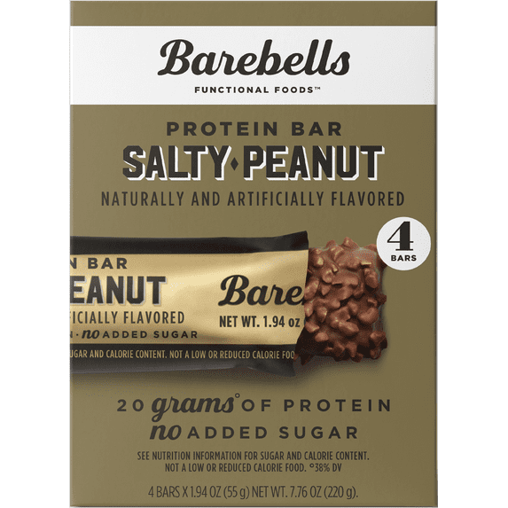 Barebells Protein Bars with 20g High Protein, 1.9oz Bars, Salty Peanut - 4 Count