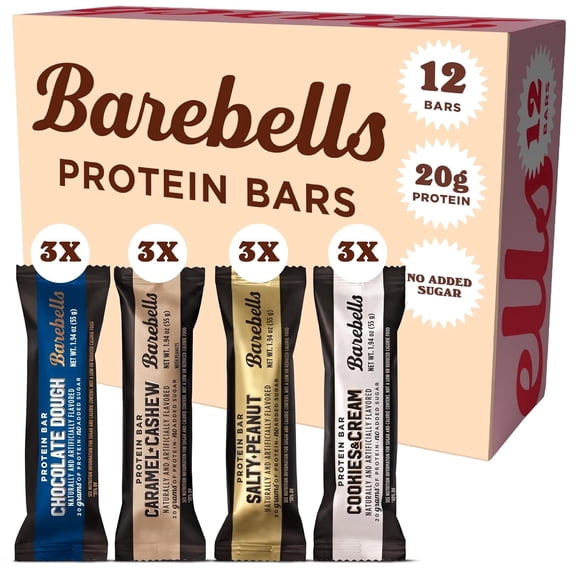 Barebells Protein Bars Variety Pack - 12 Count, 1.9oz Bars - Protein Snacks with 20g of High Protein - Chocolate Protein Bar with 1g of Total Sugars - Perfect on The Go Protein Snack & Breakfast Bars