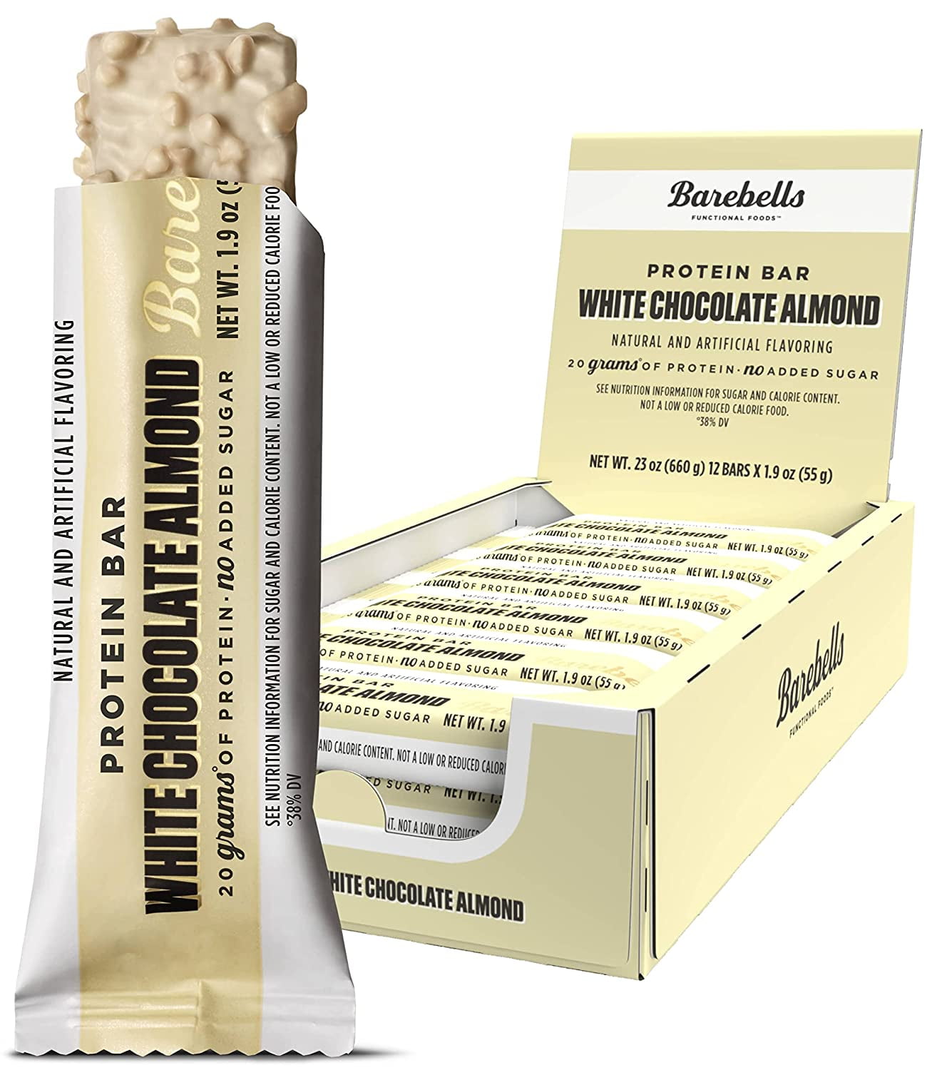 Barebells Protein Bars with 20g High Protein, 1.9oz Bars, White Chocolate Almond - 12 Count