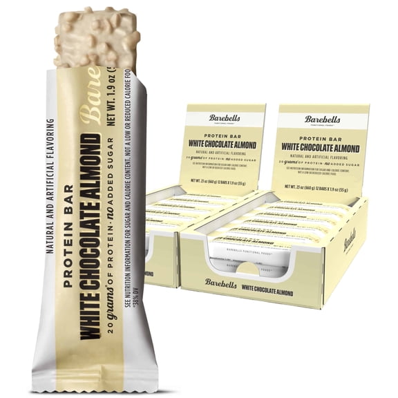 Barebells Protein Bars with 20g High Protein, 1.9oz Bars, White Chocolate Almond - 24 Count