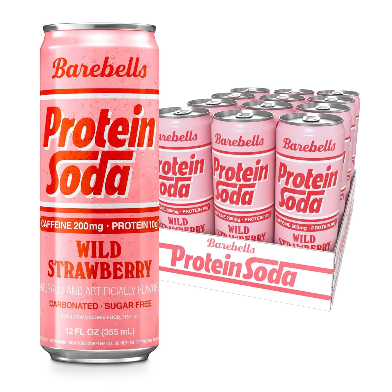 Barebells Protein Soda Wild Strawberry Sugar Free 10g Protein 200mg Caffeine B Vitamins Sparkling Energy Drink Ready to Drink 12 Fl Oz