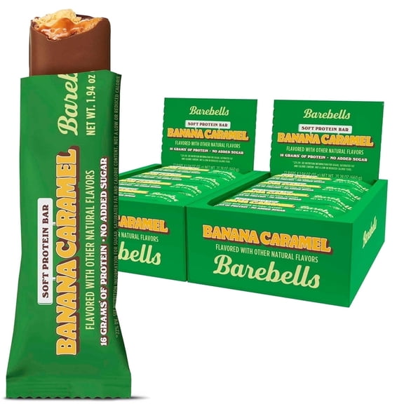 Barebells Soft Protein Bars Banana Caramel - 24 Bars (2 Packs of 12) - Protein Snacks with 16g of High Protein - Fluffy Chocolate Treat with 2g of Total Sugars - Soft Protein Snack & Breakfast Bars