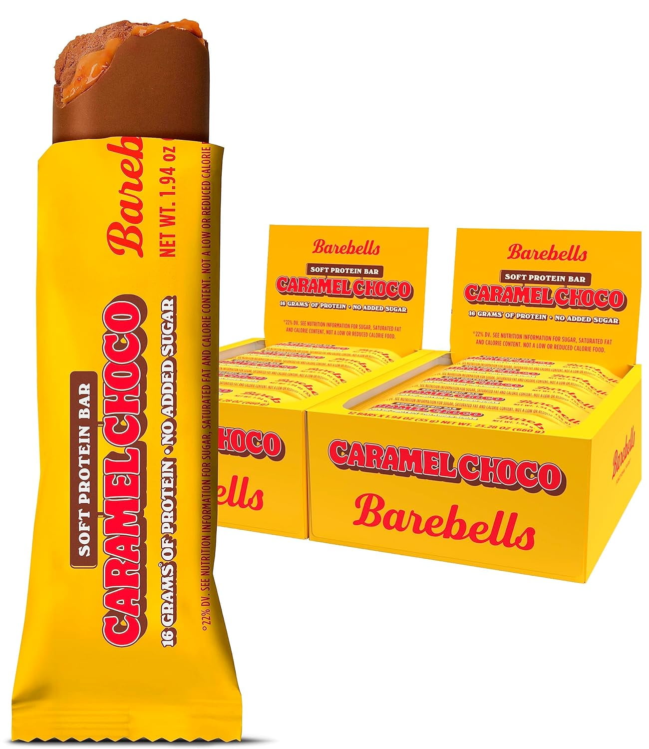 Barebells Soft Protein Bars Caramel Choco  24 Bars (2 x 12)  16g Protein, Only 2g Sugar  Fluffy Chocolate-Coated Snack for Breakfast, Post-Workout, or On-the-Go Fuel.