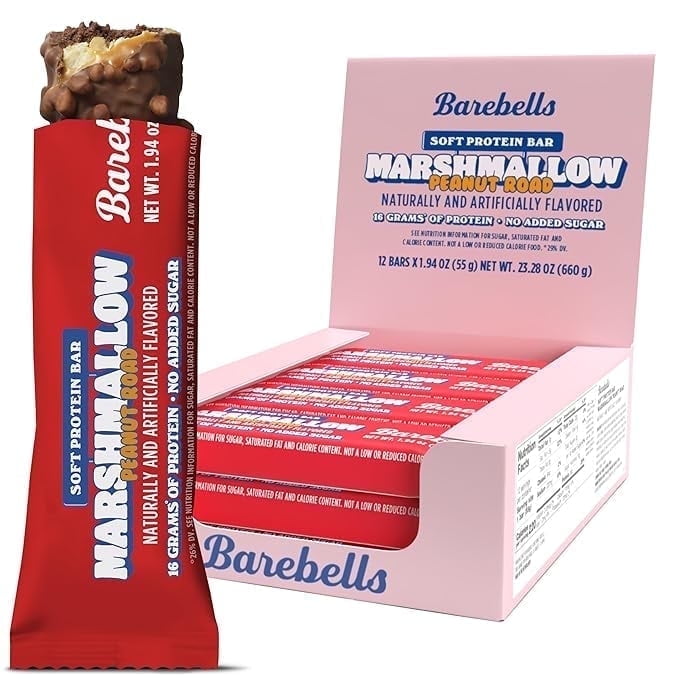 Barebells Soft Protein Bars Marshmallow Peanut Road - 12 Count, 1.9oz Bars - Nutritional Snacks with 16g of High Protein - Fluffy Chocolate Treat with 2g of Total Sugars - Breakfast Bars