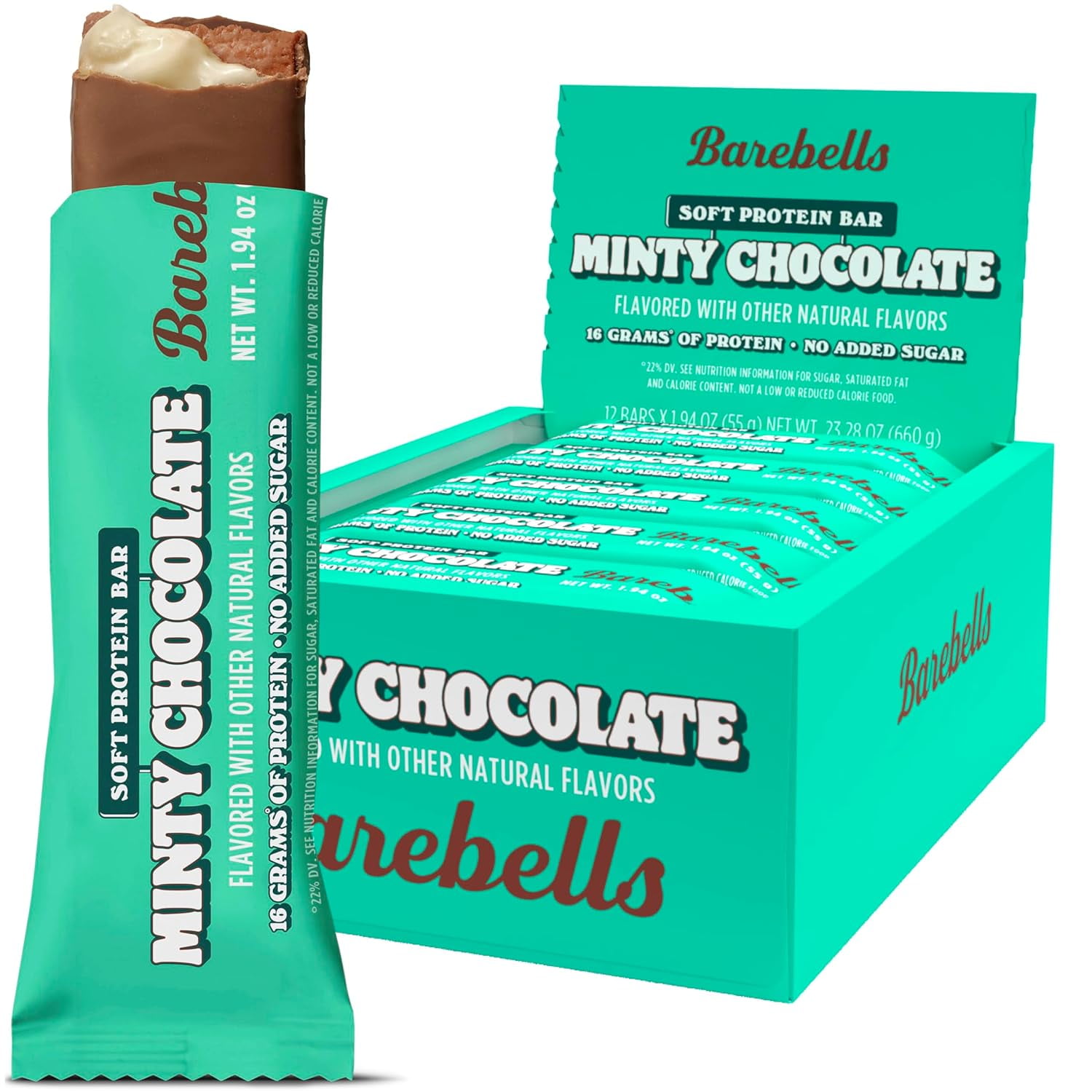 Barebells Soft Protein Bars Minty Chocolate 12 Count, 1.9oz Bars