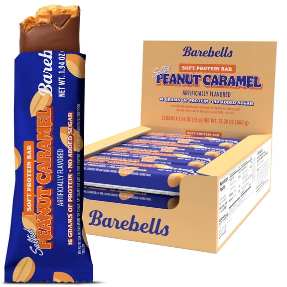Barebells Soft Protein Bars, Salted Peanut Caramel - 12 Count, 16g High Protein Treats - Chocolate Nutrition Bar with 1g Total Sugars - On The Go Breakfast or Post-Workout Snack
