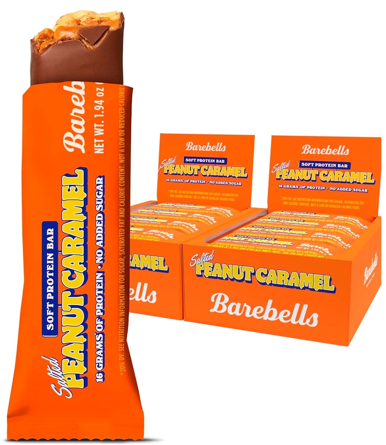 Barebells Soft Protein Bars Salted Peanut Caramel - 12 Count (Pack of 2) -16g High Protein Treats - Chocolate Nutrition Bar with 1g Total Sugars - On The Go Breakfast or Post-Workout Snack