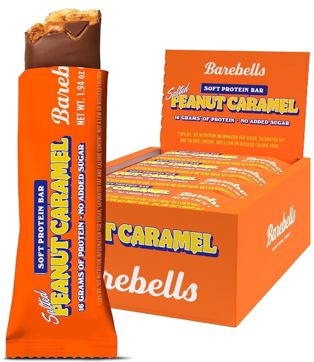 Barebells Soft Protein Bars, Salted Peanut Caramel - 12 Count, 16g High Protein Treats - Chocolate Nutrition Bar with 1g Total Sugars - On The Go Breakfast or Post-Workout Snack