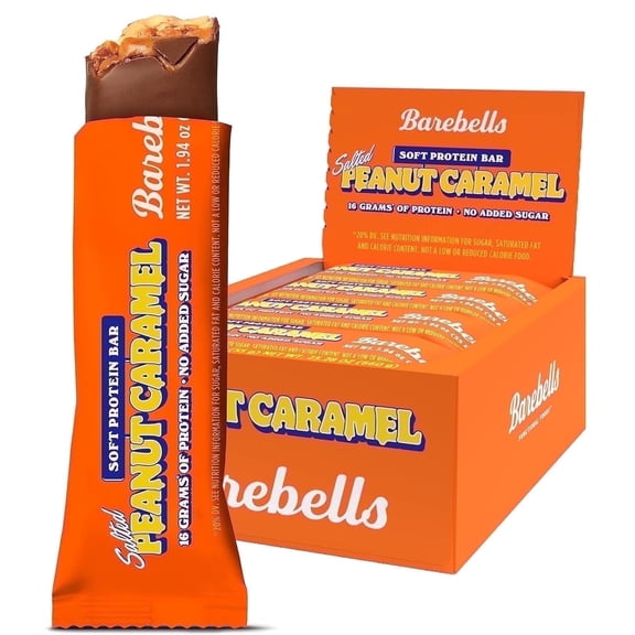 Barebells Soft Protein Bars, Salted Peanut Caramel - 12 Count, 16g High Protein Treats - Chocolate Nutrition Bar with 1g Total Sugars - On The Go Breakfast or Post-Workout Snack