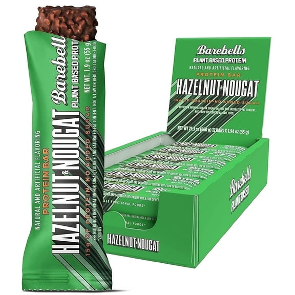 Barebells Vegan Plant Based Protein Bars with 15g High Protein, 1.9oz Bars, Hazelnut & Nougat - 12 Count