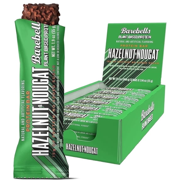 Barebells Vegan Plant Based Protein Bars with 15g High Protein, 1.9oz Bars, Hazelnut & Nougat - 12 Count