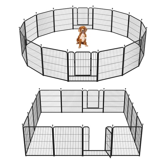 Barebones 16-Panel Portable Dog Playpen, Heavy-Duty Metal Pet Fence with Doors for Indoor and Outdoor Use, 32" High